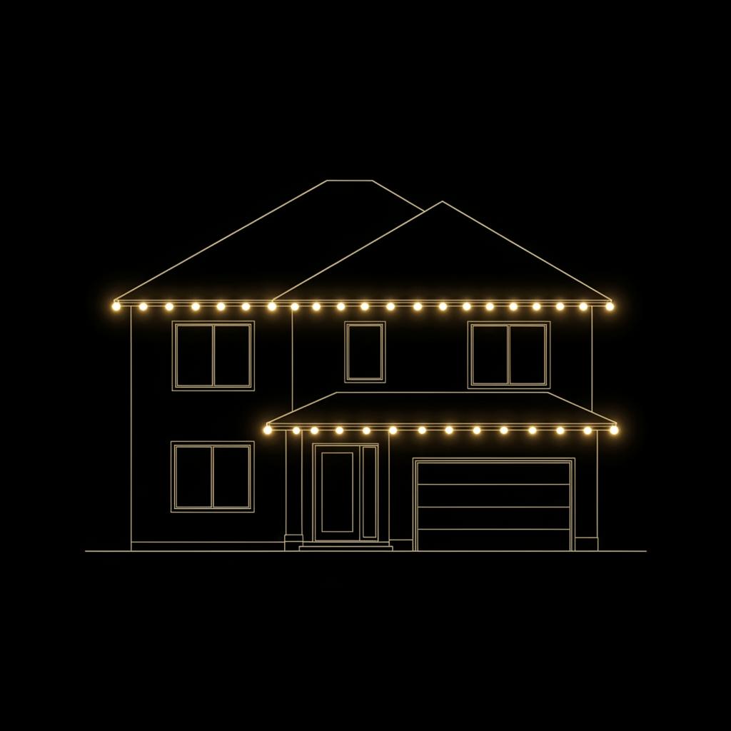 Schematic preview of a home with permanent roofline lighting